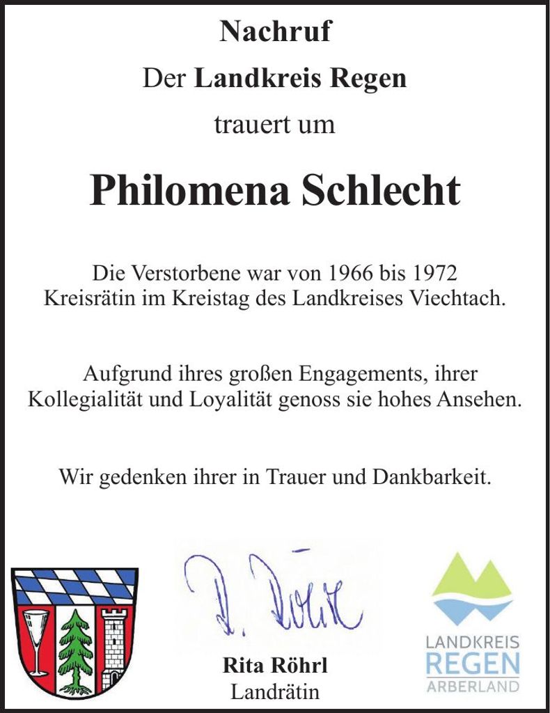 Traueranzeige Philomena Schlecht