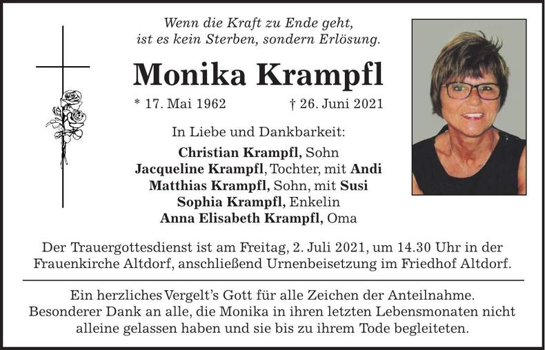 Traueranzeige Monika Krampfl