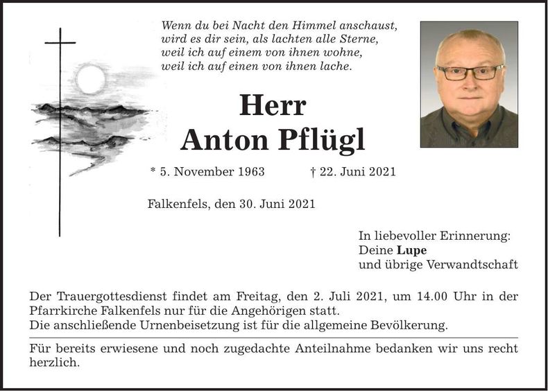 Traueranzeige Anton Pflügl