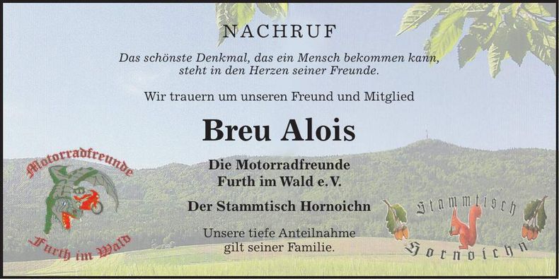 Traueranzeige Alois Breu
