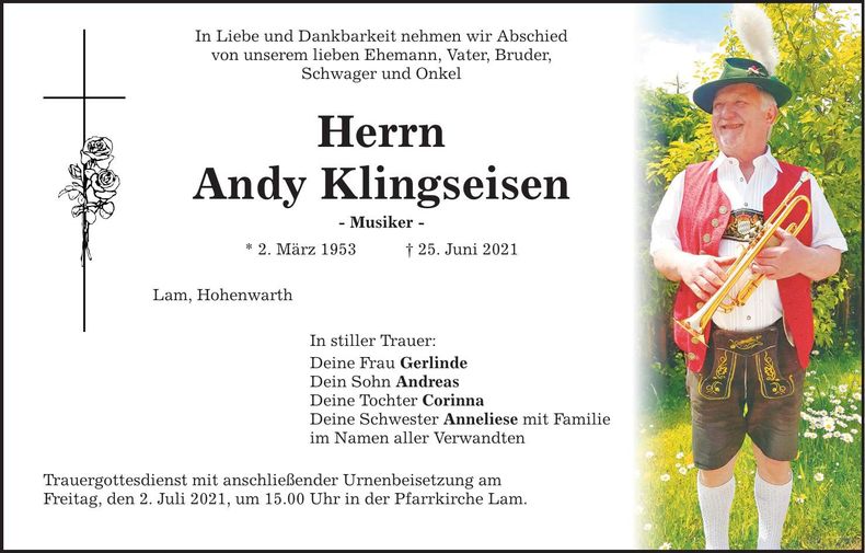 Traueranzeige Andy Klingseisen