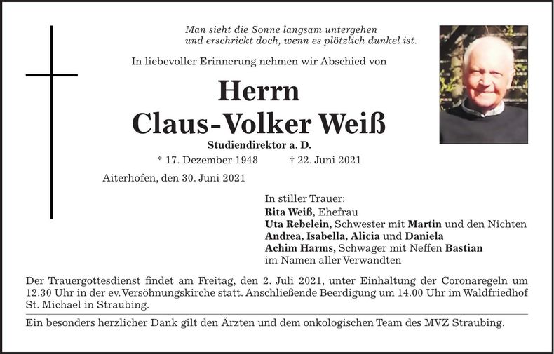 Traueranzeige Claus-Volker Weiß