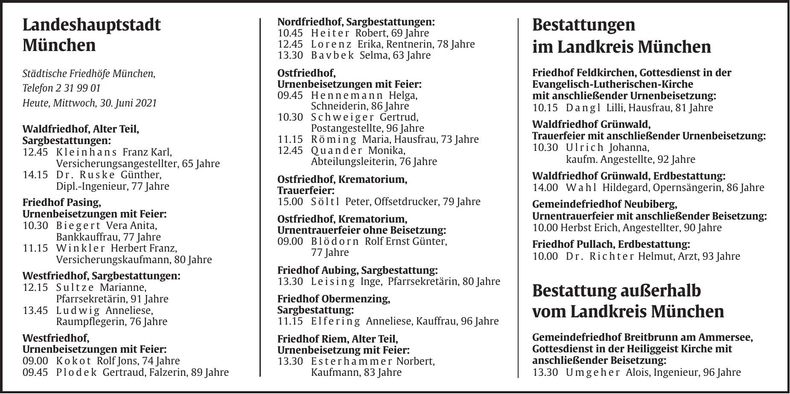 Traueranzeige Abendzeitung Bestattungskalender