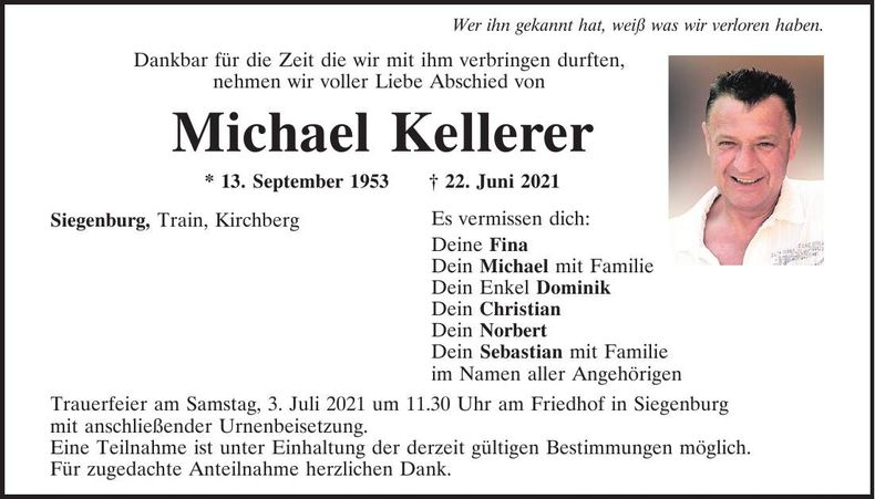 Traueranzeige Michael Kellerer