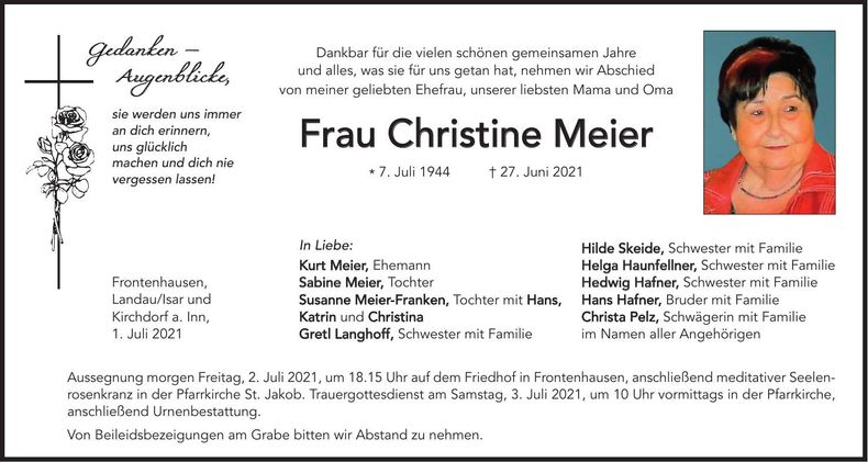 Traueranzeige Christine Meier