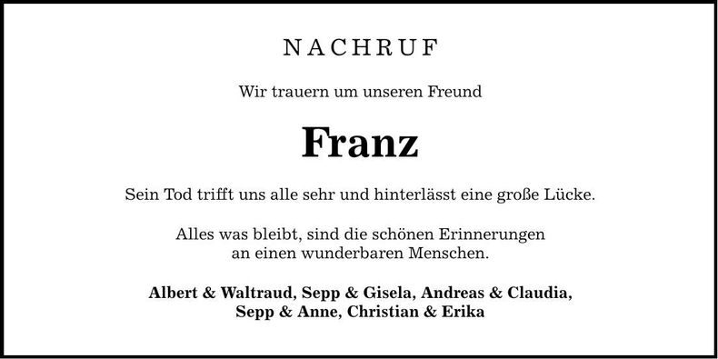 Traueranzeige Franz 
