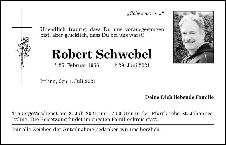 Traueranzeige Robert Schwebel