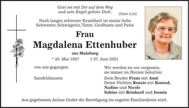 Traueranzeige Magdalena Ettenhuber