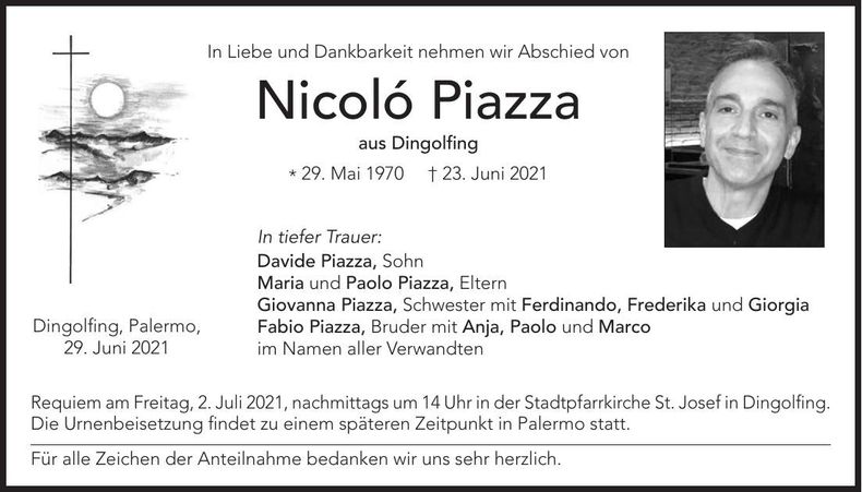 Traueranzeige Nicolo Piazza