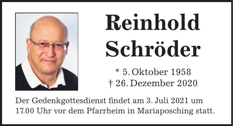 Traueranzeige Reinhold Schröder