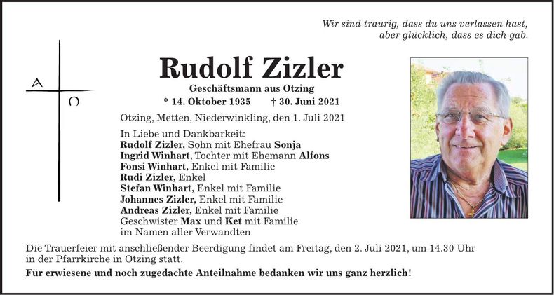 Traueranzeige Rudolf Zizler