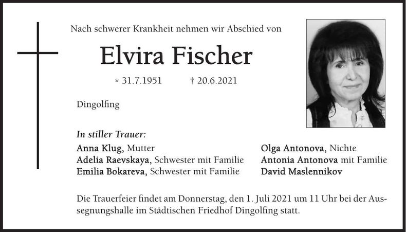 Traueranzeige Elvira Fischer