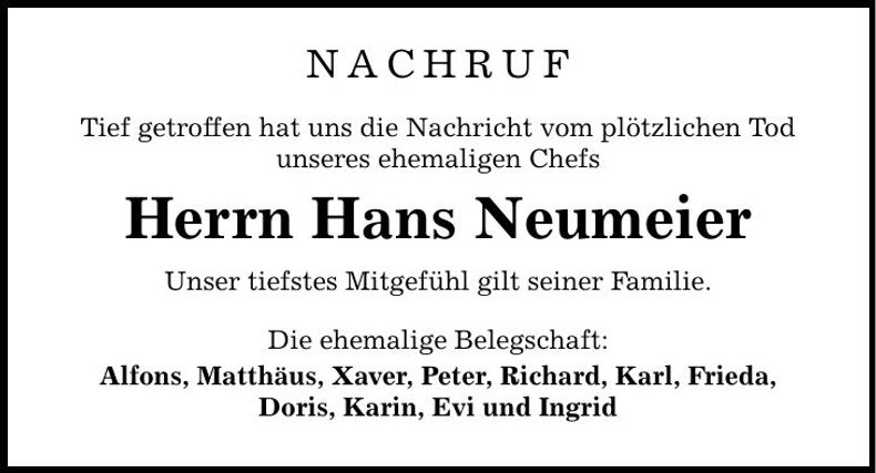 Traueranzeige Hans Neumeier