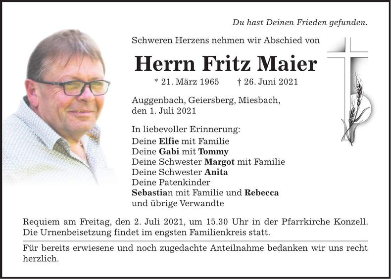 Traueranzeige Fritz Maier