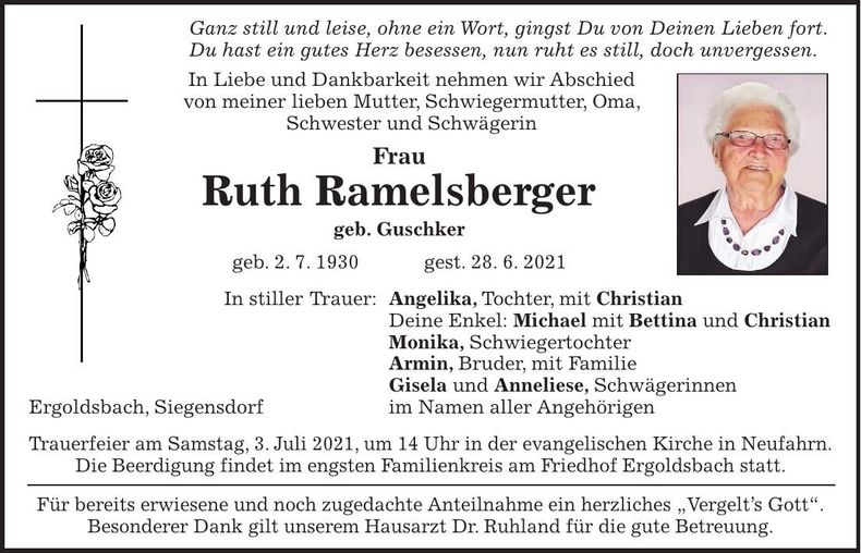 Traueranzeige Ruth Ramelsberger