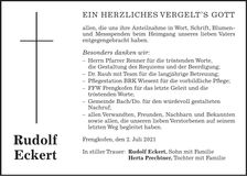 Traueranzeige Rudolf Eckert