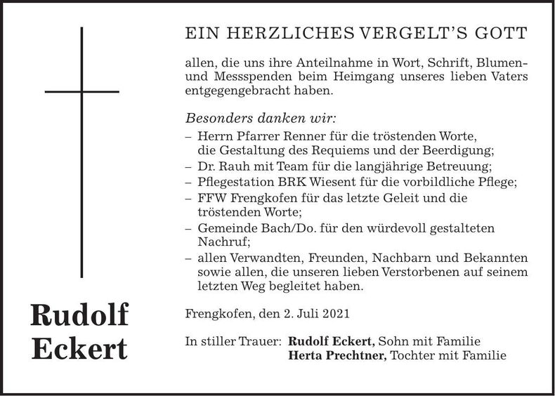 Traueranzeige Rudolf Eckert