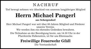 Traueranzeige Michael Pangerl