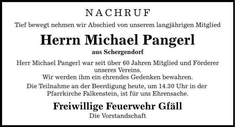 Traueranzeige Michael Pangerl