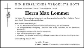 Traueranzeige Max Lommer