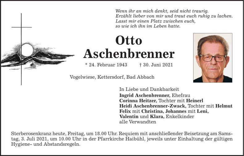 Traueranzeige Otto Aschenbrenner