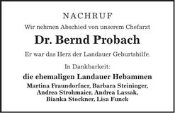 Traueranzeige Bernd Probach