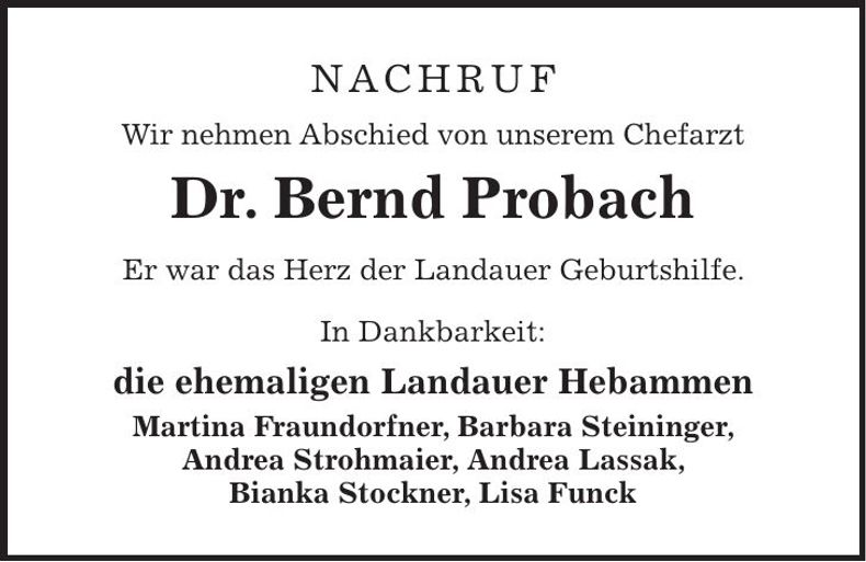 Traueranzeige Bernd Probach