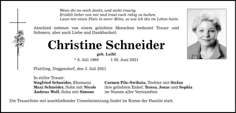 Traueranzeige Christine Schneider