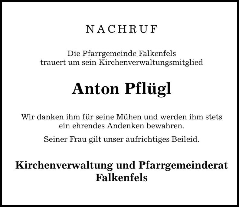 Traueranzeige Anton Pflügl
