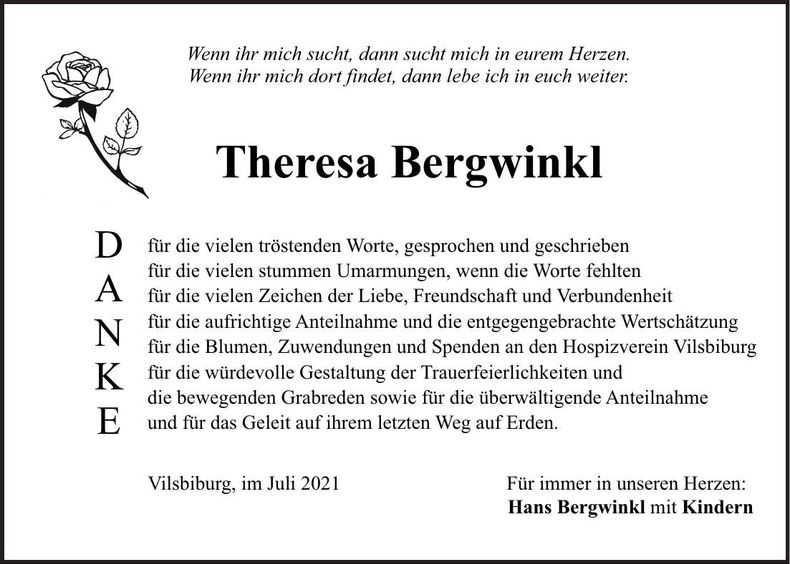 Traueranzeige Theresa Bergwinkl