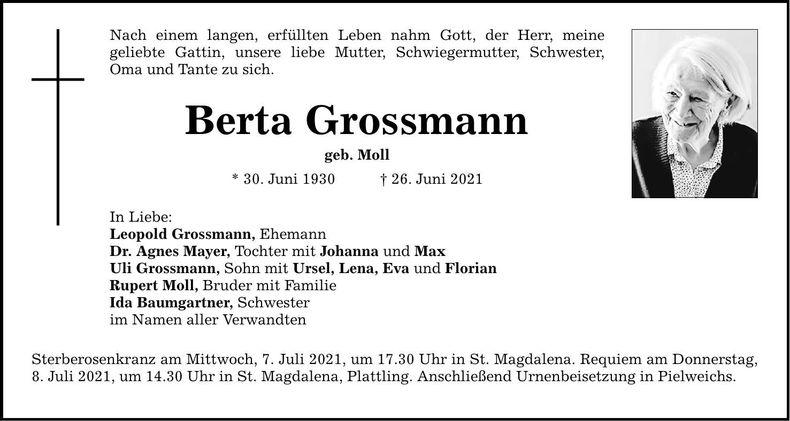Traueranzeige Berta Grossmann
