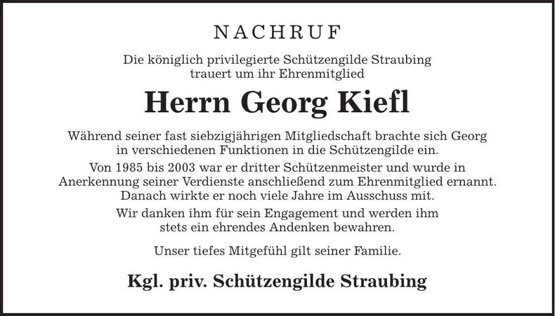 Traueranzeige Georg Kiefl
