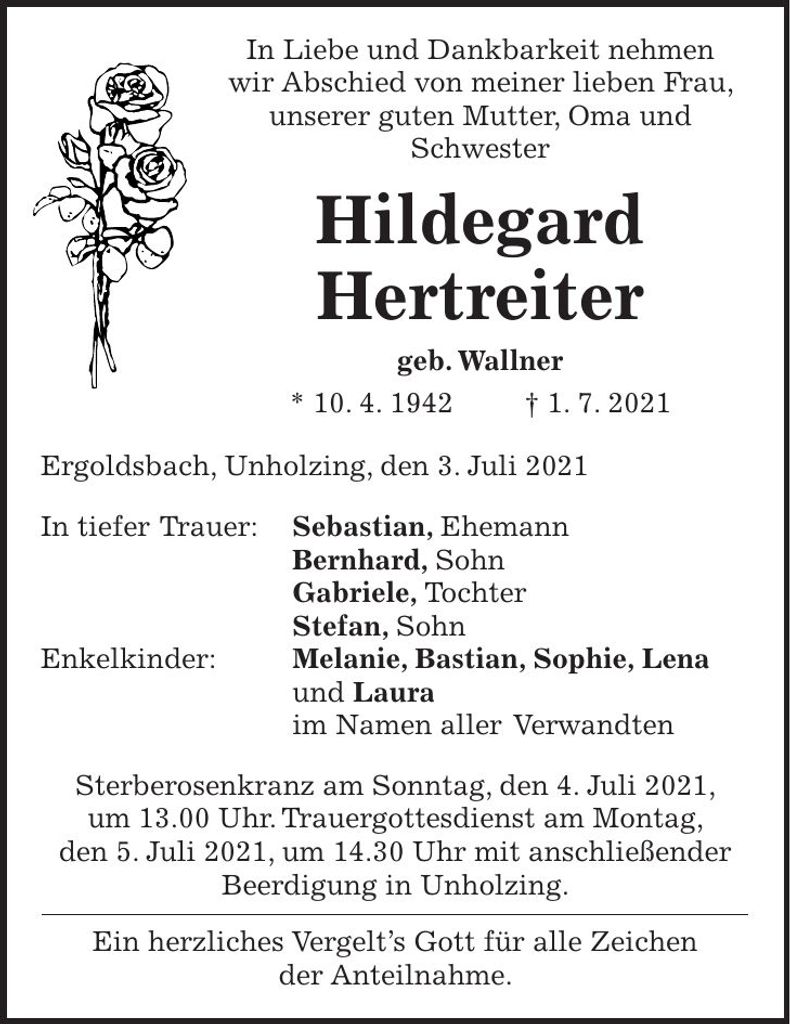 Traueranzeige Hildegard Hertreiter
