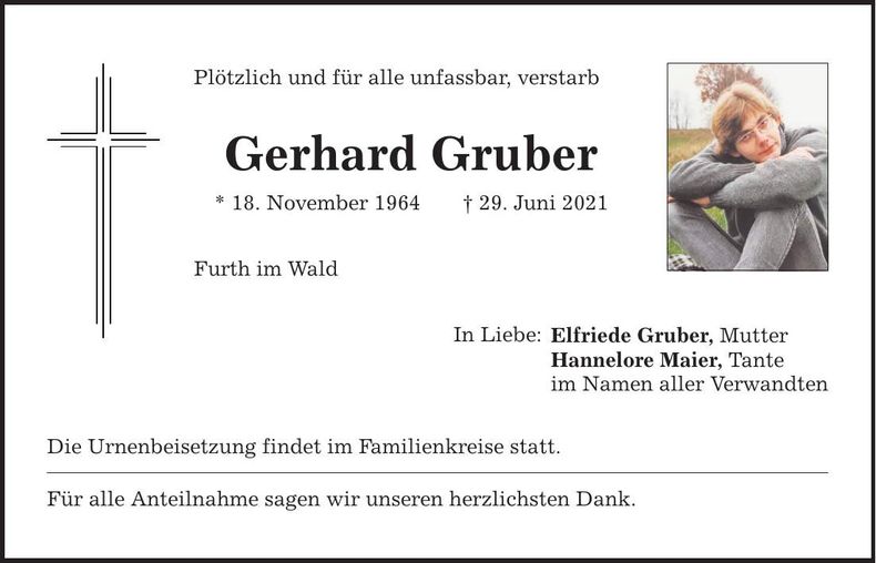 Traueranzeige Gerhard Gruber