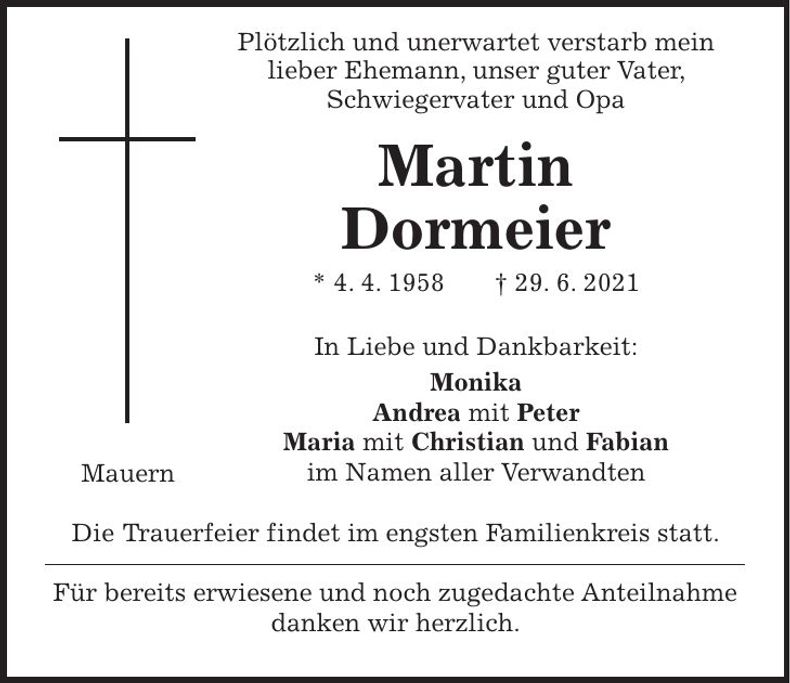 Traueranzeige Martin Dormeier