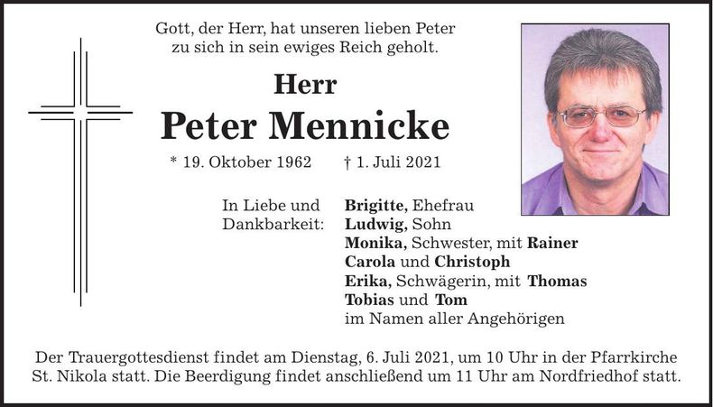 Traueranzeige Peter Mennicke