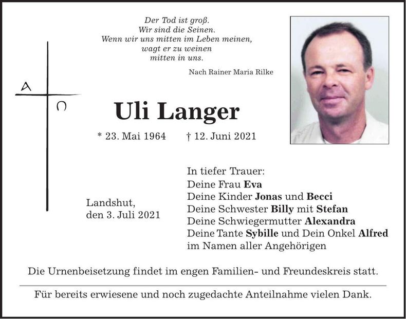 Traueranzeige Uli Langer