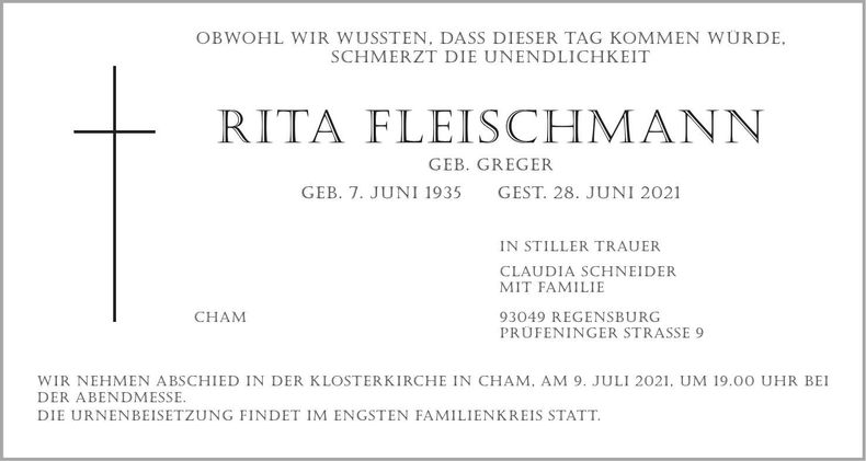 Traueranzeige Rita Fleischmann
