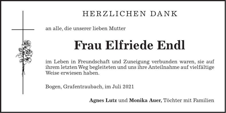 Traueranzeige Elfriede Endl