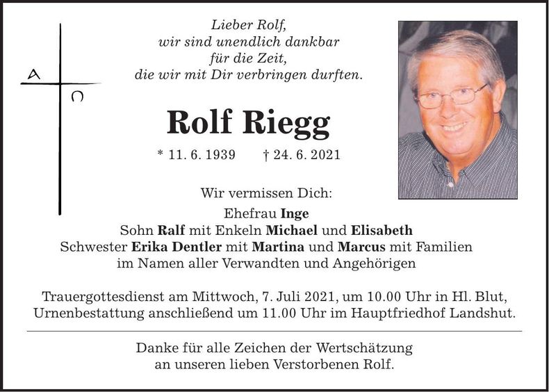 Traueranzeige Rolf Riegg