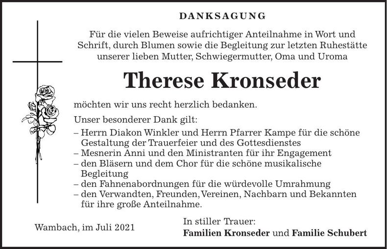 Traueranzeige Therese Kronseder