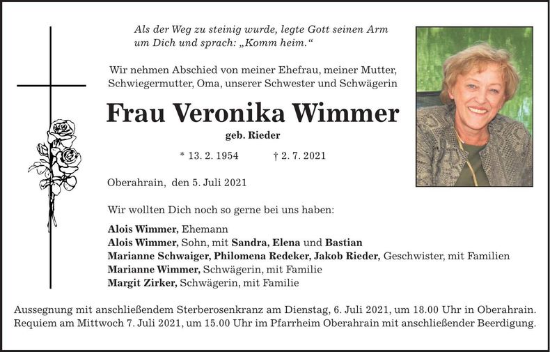 Traueranzeige Veronika Wimmer