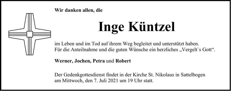 Traueranzeige Inge Küntzel