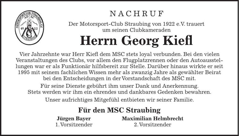 Traueranzeige Georg Kiefl