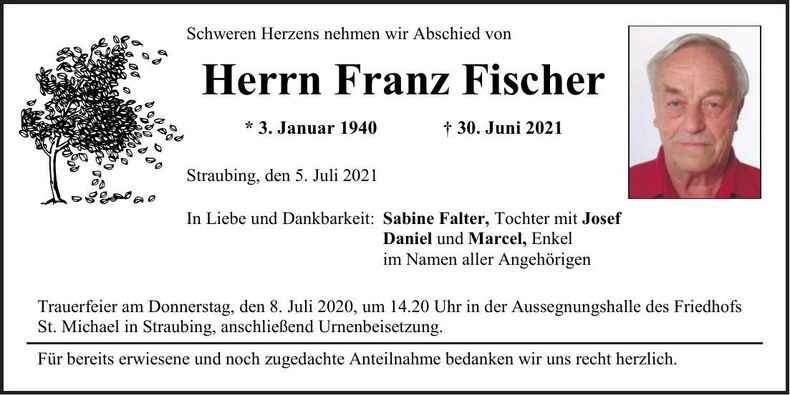 Traueranzeige Franz Fischer
