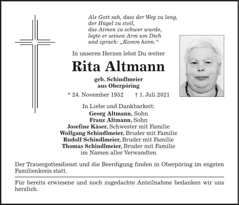 Traueranzeige Rita Altmann