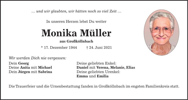 Traueranzeige Monika Müller