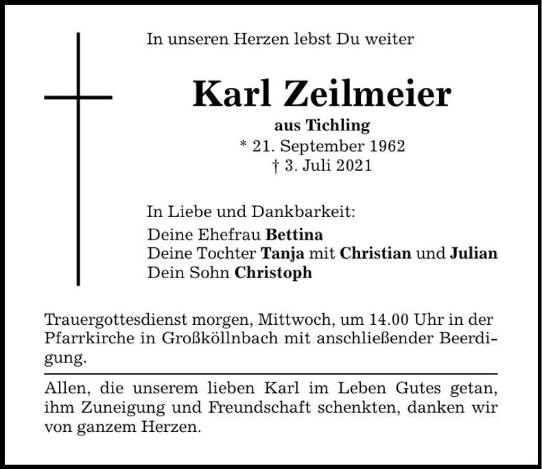 Traueranzeige Karl Zeilmeier