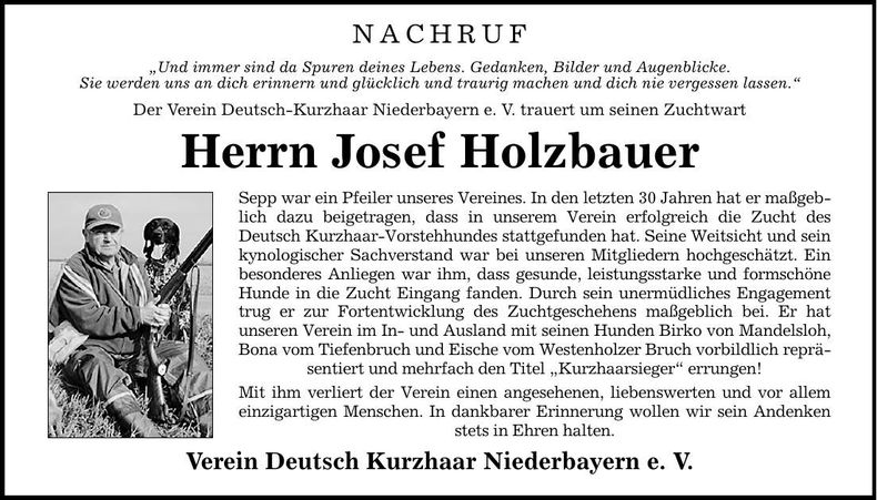 Traueranzeige Josef Holzbauer