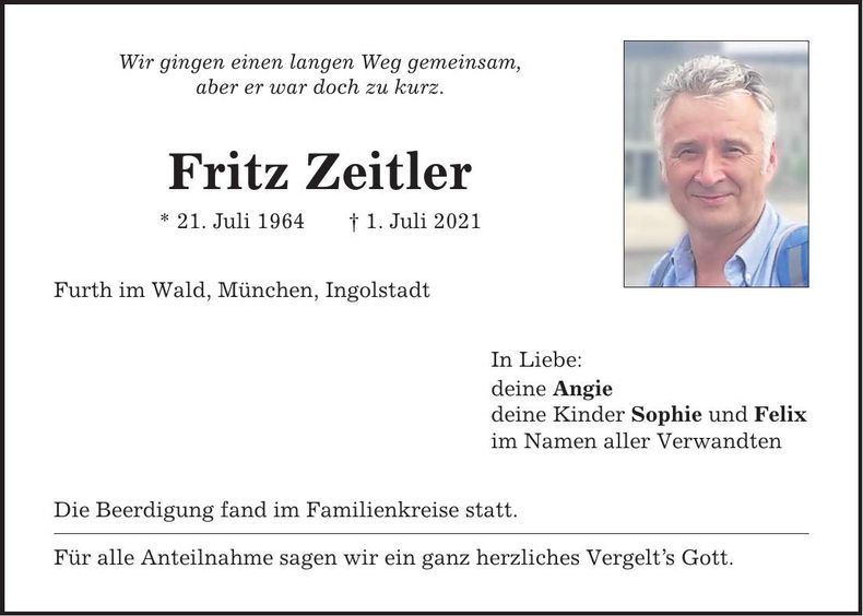 Traueranzeige Fritz Zeitler